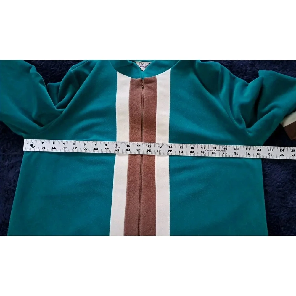 Vanity Fair Bathrobe Size 16 Teal/Brown Velour Midi‎ Length Zipper Retro Vintage